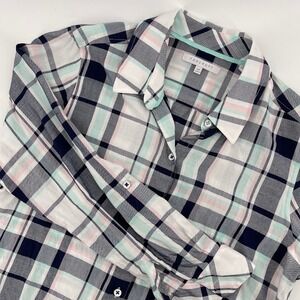 Foxcroft Plaid Button Down Long Sleeve Shirt Relaxed Fit Top Size‎ 10P